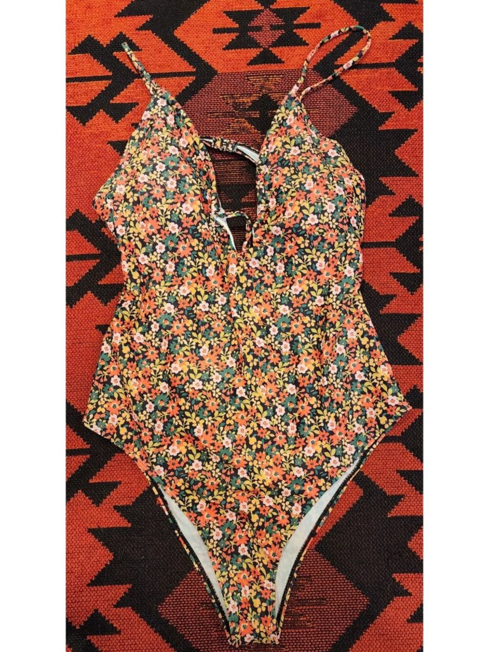 NEW Floral One-Piece Swimsuit XL With Adjustable Straps & Back Tie